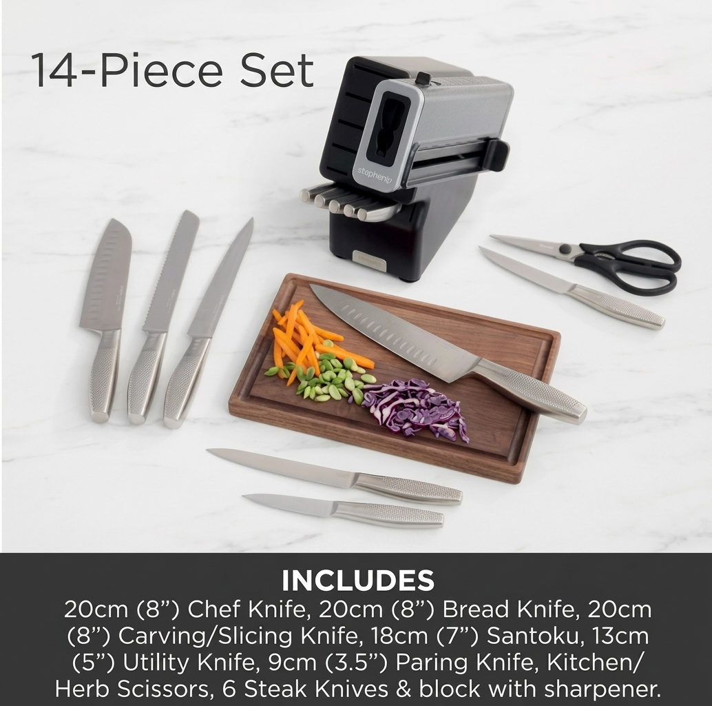 Ninja StaySharp 14-Piece Stainless Knife Set, Wood Block & Built-In Sharpener