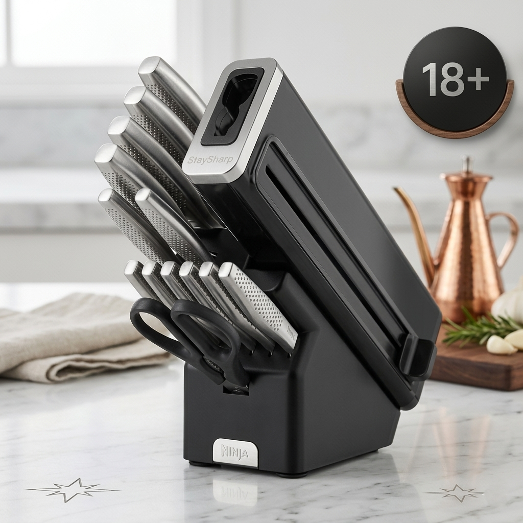 Ninja StaySharp 14-Piece Stainless Knife Set, Wood Block & Built-In Sharpener